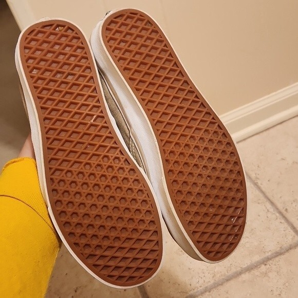 Vans Green Khaki Canvas & Leather Shoes w/ Printed Interior M 8.5 W 10 - Picture 7 of 8